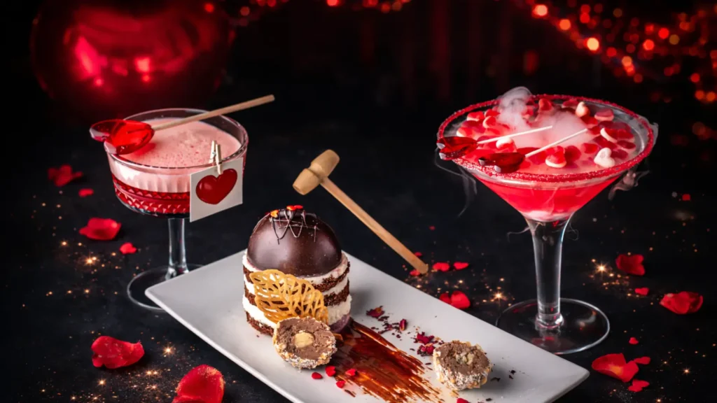 Romantyczna kolacja we dwoje w restauracji w Poznaniu Just Friends z eleganckimi drinkami i wykwintnym deserem na Walentynki, idealna okazja na wyjątkowy wieczór.